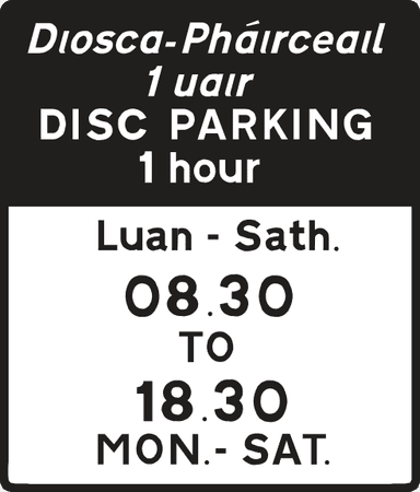 Disc parking operates during the time shown