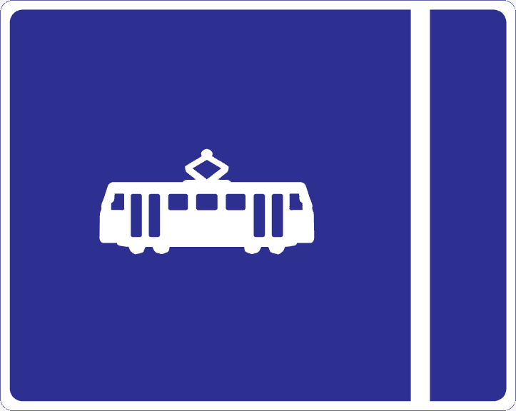 Tram lane on left